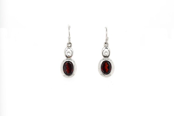 Sterling Silver Oval Garnet Dangle Earrings, Sterl