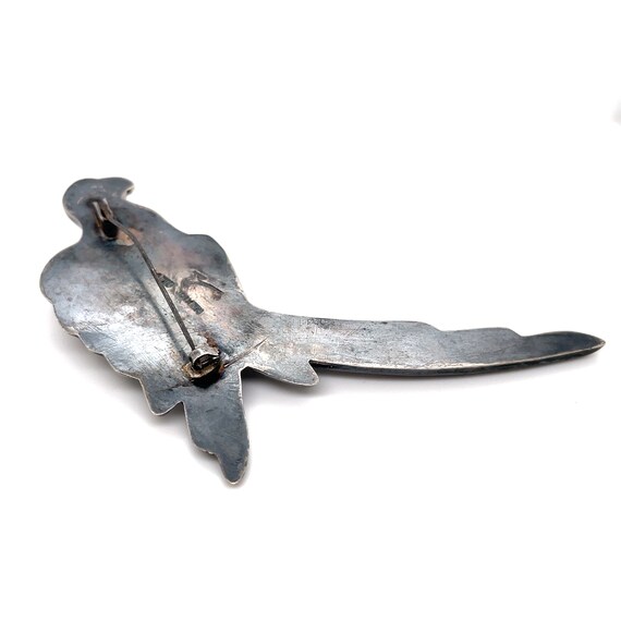 Large Sterling Silver Mexican Bird Brooch, Antiqu… - image 4