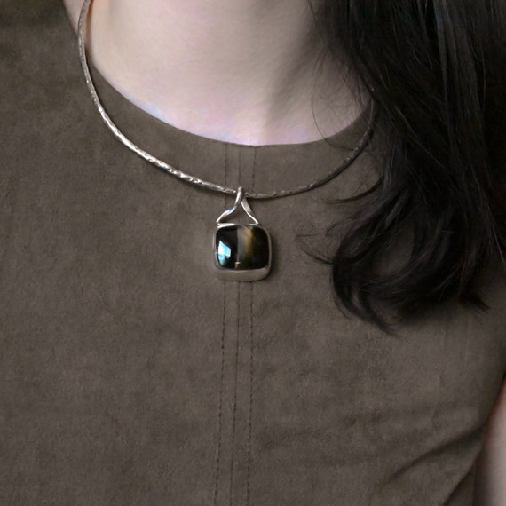 Sterling Modern Rectangular Tiger's Eye Pendant, … - image 4