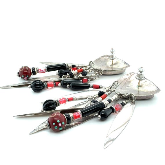 Studio Signed TABRA Designer Beaded Onyx Dangle E… - image 6