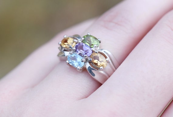 Sterling Silver Multigem Ring, Sterling Multigem … - image 2