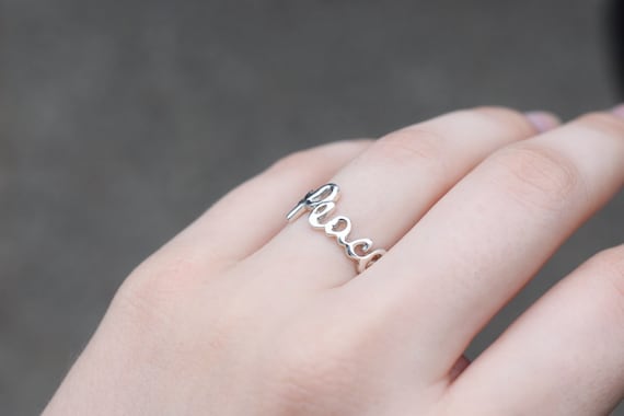 Sterling Silver Peace Script Ring, Peace Jewelry,… - image 1