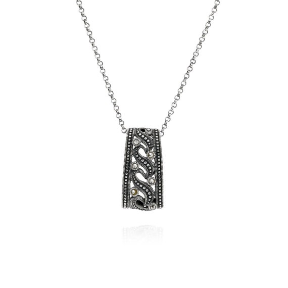 Sterling Silver Marcasite Openwork Necklace, Sterling Silver Scroll Necklace, Sterling Marcasite Jewelry, Sterling Marcasite Necklace