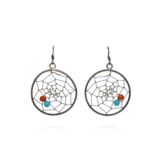Delicate Sterling Silver Beaded Dreamcatcher Dang… - image 1
