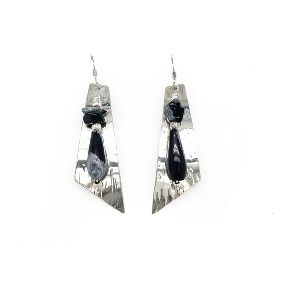 Sterling Silver Artisan Signed Snowflake Obsidian… - image 1