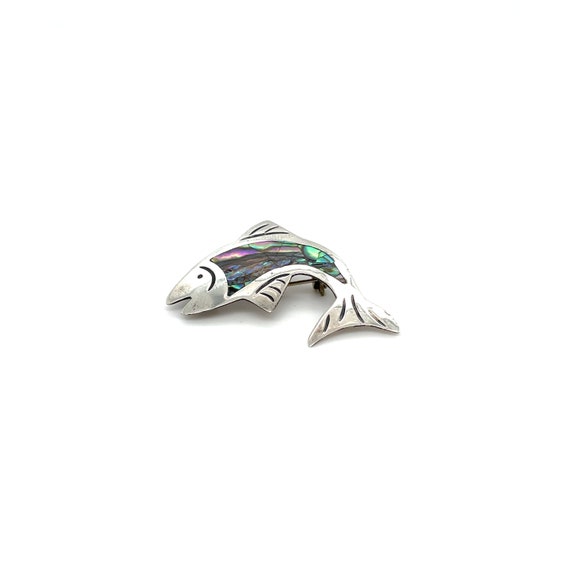 Sterling Silver Signed Mexico Abalone Fish Pin, S… - image 2