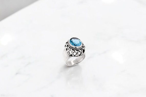 Sterling Silver Blue Gem Statement Ring, Blue Top… - image 1