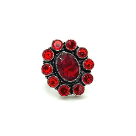 Sterling Silver Red Glass Gemstone Cocktail Ring,… - image 1