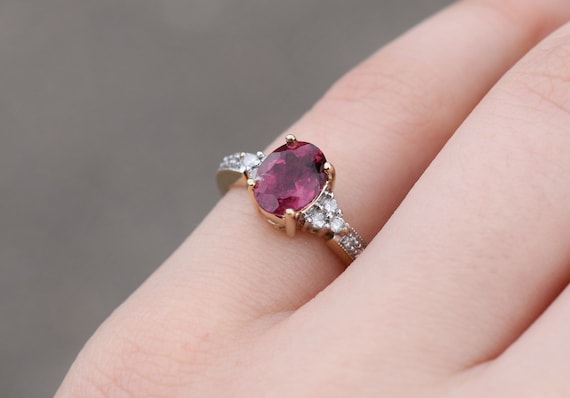 14k Yellow Gold Pink Tourmaline Diamond Ring, 14k… - image 2