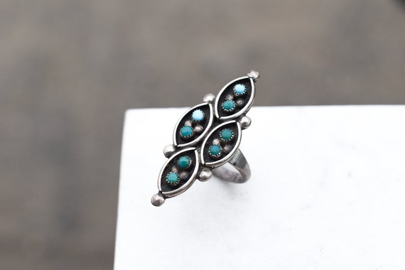 Vintage 1960s Native American Sterling Silver Earrings Turquoise Petit Point Zuni Signed Large Southwestern Chic