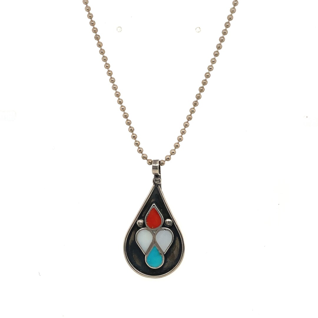 Sterling Silver Native American Zuni Inlay Necklace, Old Pawn Inlay ...