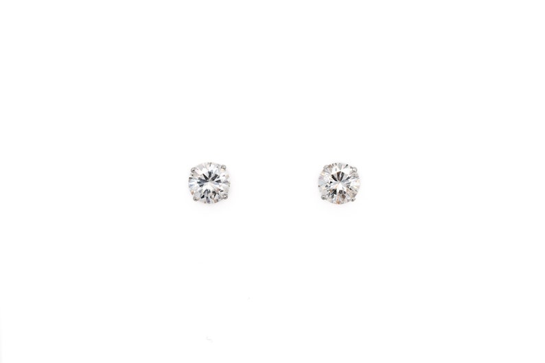 Sterling Round 8mm CZ Stud Earrings, Round Brilliant Gemstone Studs, 925 CZ Gemstone Earrings, Fake Diamond Earrings, Cubic Zirconia Studs image 1