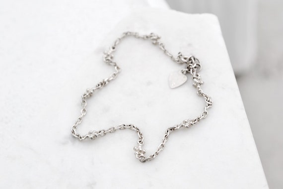 Sterling Silver Tiny Flower Link Anklet, Sterling… - image 1
