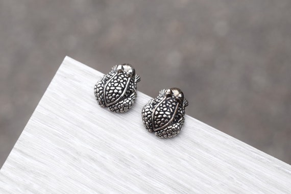 Sterling Silver Bull Frog Stud Earrings,  Sterlin… - image 1