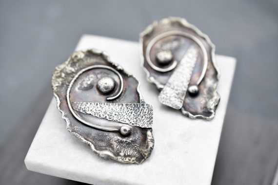 Large Sterling Silver Artisan Signed Statement Ear