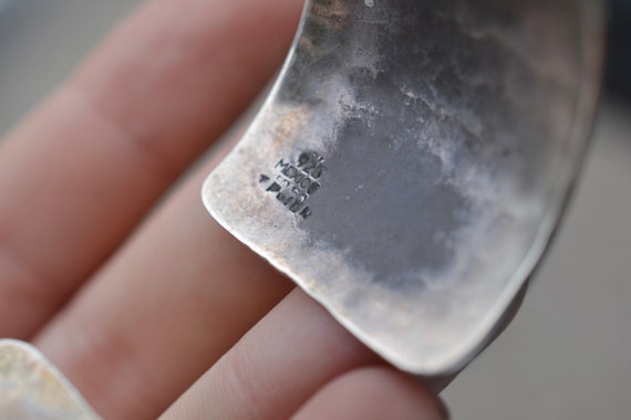 Sterling Silver Hammered Artisan Cuff Bracelet, Modernist Sterling Cuff, Hammered Sterling Bracelet, Sterling Silver Taxco Cuff Bracelet View 3