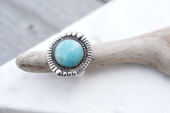 Sterling Silver Round Turquoise Ring, Native Ameri