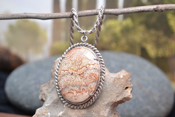 Large Sterling Silver and Jasper Pendant on Heavy… - image 2