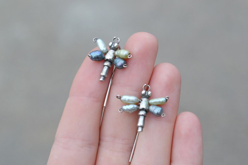 Sterling Silver Rice Pearl Earrings Artisan Sterling Colored Pearl Dragonfly Earrings Sterling Dragonfly Earrings Dragonfly Jewelry