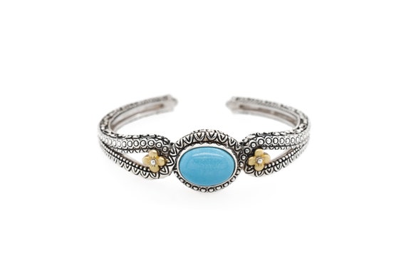 Sterling and 18k Yellow Gold Barbara Bixby Turquoise Cuff Bracelet Barbara Bixby Bracelet Barbara Bixby Jewelry Designer Sterling Jewelry
