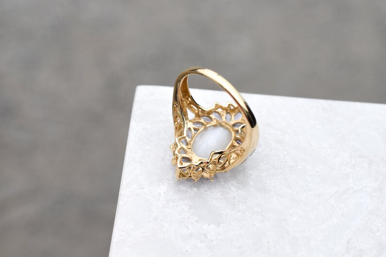 Tanzanite Cocktail Ring 10k Yellow Gold Tanzanite and White Moonstone Ring 10k Tanzanite Ring Tanzanite Jewelry Gold Moonstone Ring