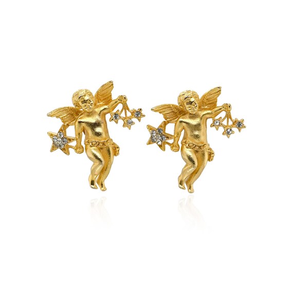 Gold Tone Rhinestone Cherub Clip on Earrings Gold Angel Earrings Cherub Jewelry Figural Gold Earrings Gold Christmas Angel Earrings Etsy Canada