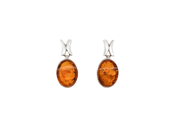 Sterling Silver Oval Amber Earrings, Amber Jewelry, Sterling Amber Earrings, Simple Amber Earrings, Sterling Silver Oval Earrings
