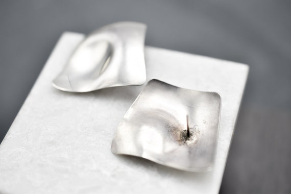 Sterling Silver Modernist Thumbprint Earrings, Mo… - image 2