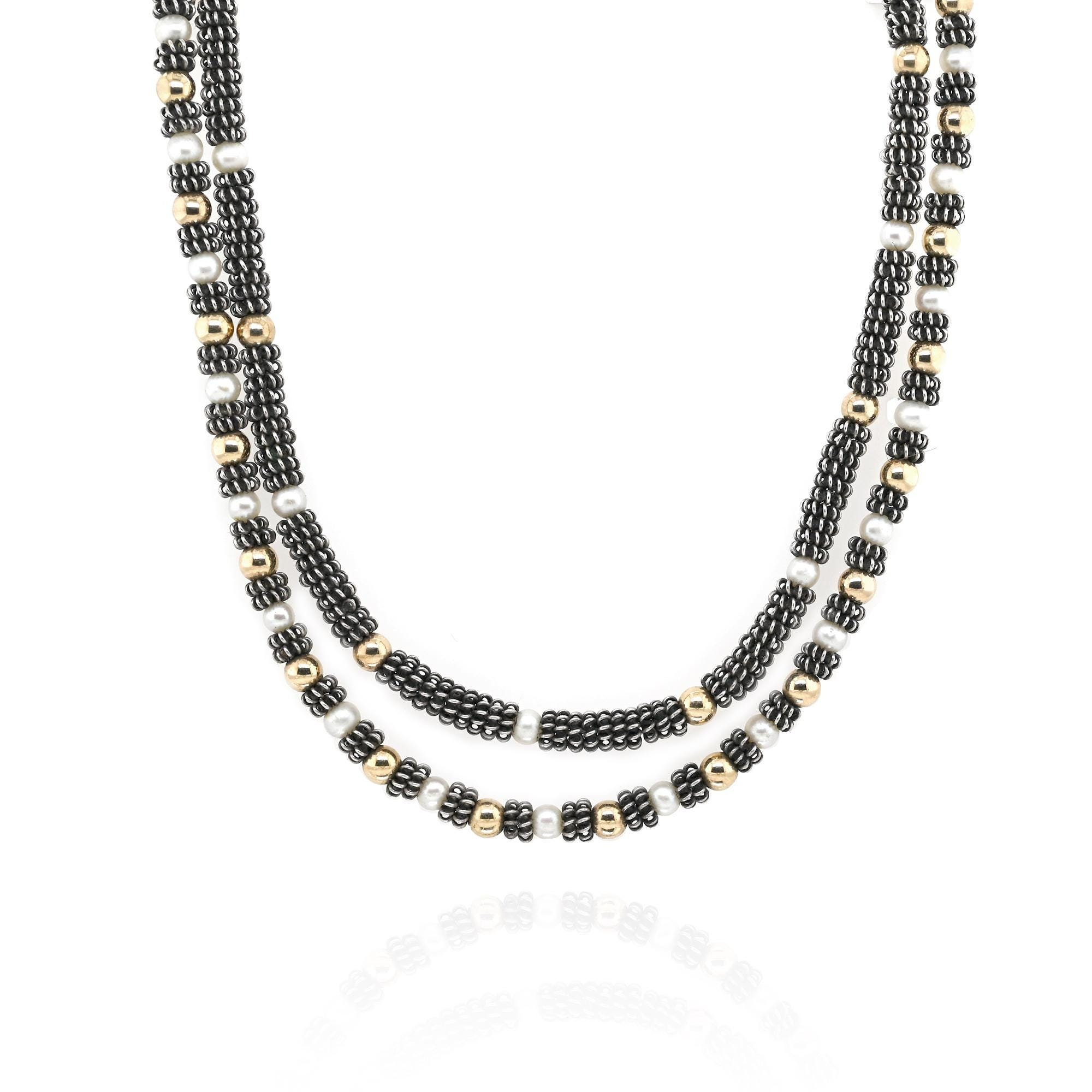 Sterling Silver Designer LINDY FREED Beaded Pearl Necklace