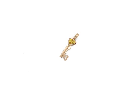 10k Yellow Gold Gemstone Heart Key Pendant, Gold … - image 1