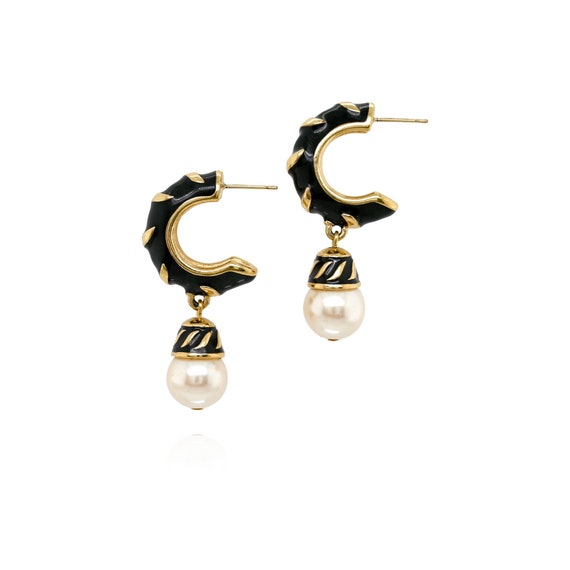 Black enamel pearl earrings - Gem
