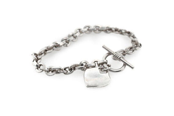 Solid Sterling Silver Heart Tag Toggle Link Bracel