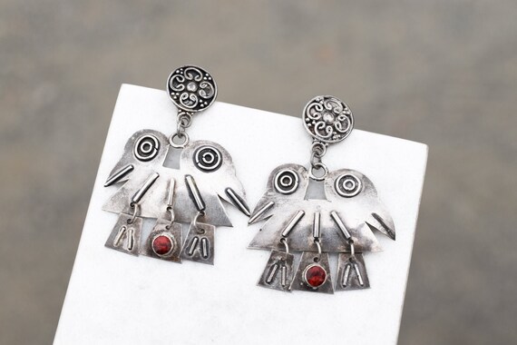 Sterling Silver Red Gemstone Bird Earrings, Sterli