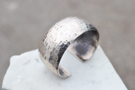 Sterling Silver Hammered Artisan Cuff Bracelet, Modernist Sterling Cuff, Hammered Sterling Bracelet, Sterling Silver Taxco Cuff Bracelet