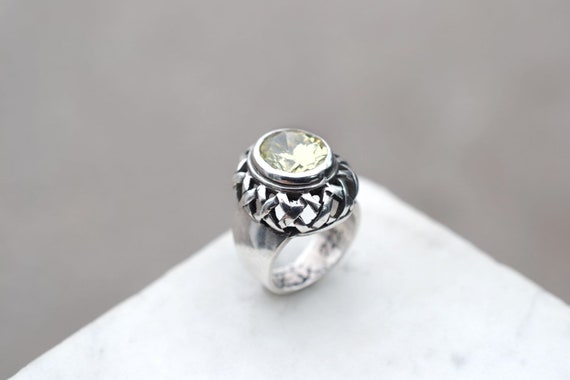 Sterling Silver Designer EXEX Yellow CZ Ring, Yel… - image 1