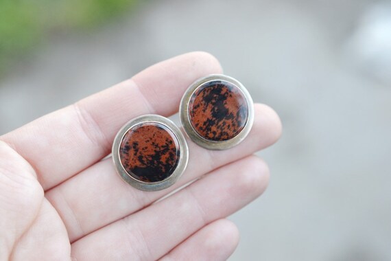 Sterling Silver Modern Jasper Button Earrings, Ta… - image 3