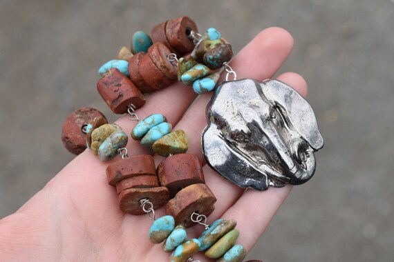Large Turquoise Beaded Tribal Elephant Necklace, … - image 2
