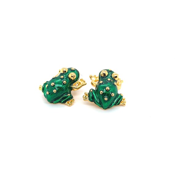 Gold Tone Designer KJL Kenneth J Lane Green Ename… - image 2