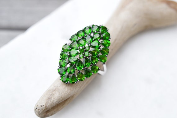 Sterling Silver Green Gemstone Cluster Ring, Green