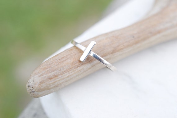 Thin Sterling Cross Wrap Ring, Sideways Cross Rin… - image 1