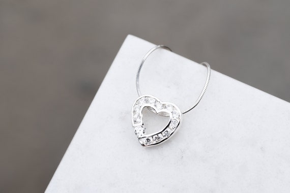 Sterling Silver CZ Open Heart Necklace, Modern St… - image 2