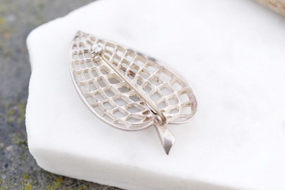 Sterling Silver Modernist Leaf Brooch, Sterling L… - image 3