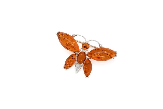 Sterling Silver Amber Butterfly Brooch, Sterling … - image 1