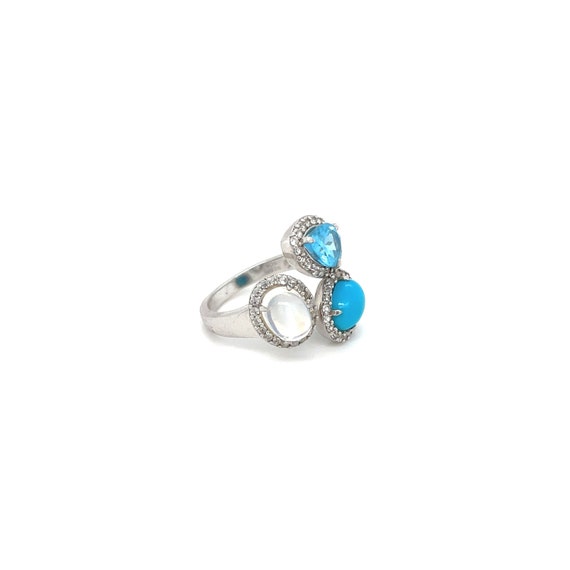 Sterling Rainbow Moonstone Turquoise and Blue Top… - image 2