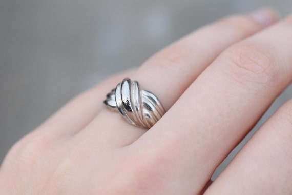 Sterling Silver Modernist Wave Ring, Sterling Twi… - image 1