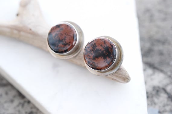 Sterling Silver Modern Jasper Button Earrings, Ta… - image 1