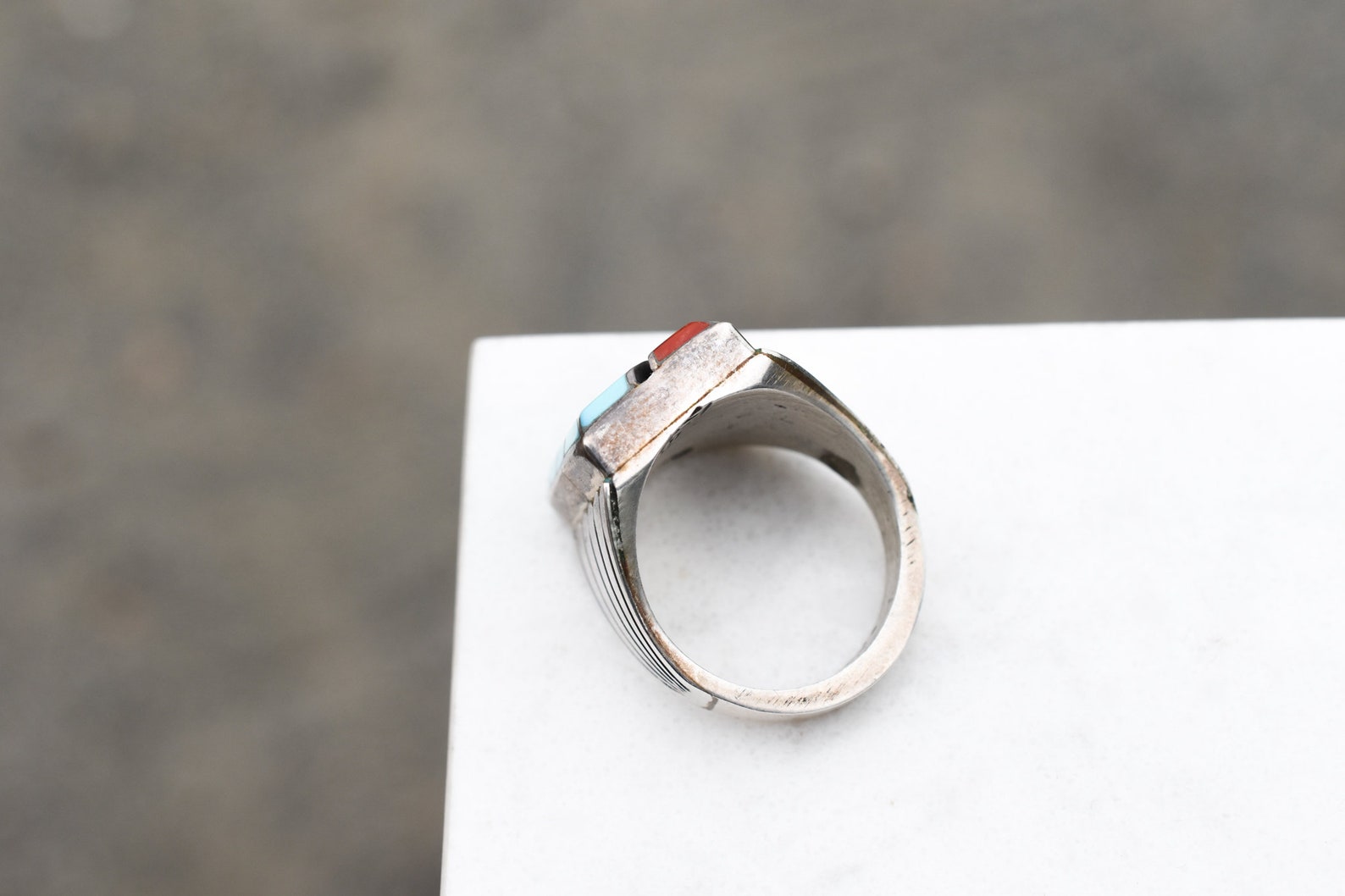 Sterling Old Pawn N LEE Turquoise and Coral Zuni