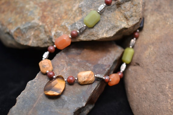 Chunky Tigers Eye Beaded Necklace With Sterling S… - image 3