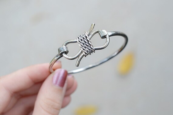 Sterling Silver Hook and Loop Rope Bangle Bracele… - image 3