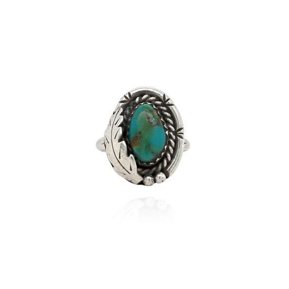 Sterling Silver Native American Turquoise Leaf Ri… - image 1